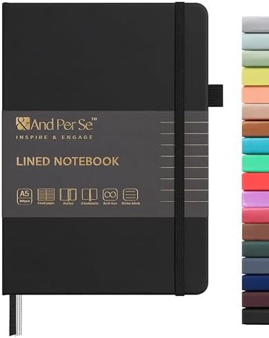 &And Per Se Lined Journal Notebook, 160 Pages, A5 5.7 x 8 inches College Ruled Thick Paper Notebook Journals for Writing, Hardcover Notebooks for Women Men Office School (1 Pack, Black) by AndPerSe