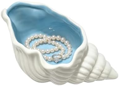 Jewelry Dish Tray For Coastal Beach Room Decor, Cute Ceramic Ring Holder Gift for Mom Sister Women Friends, Decorative Jewelry Organizer Tray for Rings Earrings Necklaces Keys (Blue Conch) by Unknown