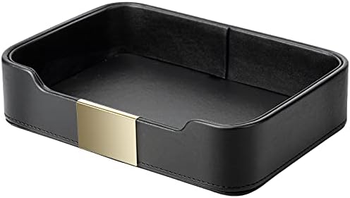 SANZIE Leather Tray Organizer, Valet Tray Key Bowl (Metal Gilded, Black) by SANZIE