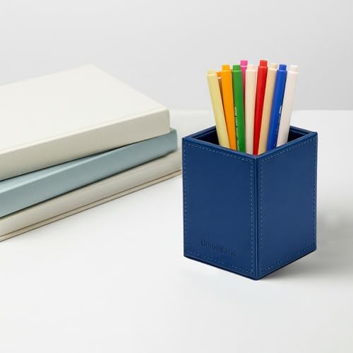 UnionBasic Square Pen Holder, Leather Pencil Cup, Desktop Caddy Stationery Organizer, True Blue - Image 4