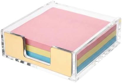 Gold Sticky Note Holder, Gold Post Note Holder for Desk, Acrylic Sticky Notes Dispenser Memo Pad Post Organizer, Clear Acrylic Desk Accessories Aesthetic Office Supplies for Desk Home Office School by SXoonKing
