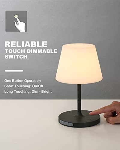 WEILAILUX Outdoor Battery Operated Table Lamp Waterproof, 4000mAh Cordless Table Lamp Rechargeable, Touch Dimmable Desk Lamp, LED Night Light for Patio Camping Restaurant Home, H9.6in, Dark Grey - Image 5