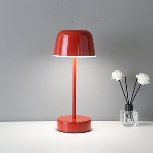 Rechargeable Cordless Mushroom Small Table Lamp with USB Port, Battery Powered Table Lamp Red, Tri Color Dimmable Touch Lamps for Nightstand, Bedroom, Dining Table, Bedside - Image 2
