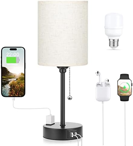 Small Bedside Table Lamp for Bedroom - Desk Lamp with USB Ports for Dorm by DicooolDirect