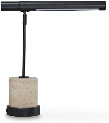Signature Design by Ashley Vinmour Desk Lamp with USB-C Port, Adjustable Height Metal Task Light, Beige Travertine Stone Base, Contemporary Lighting for Home Office Workspaces, Brown/Beige by Unknown