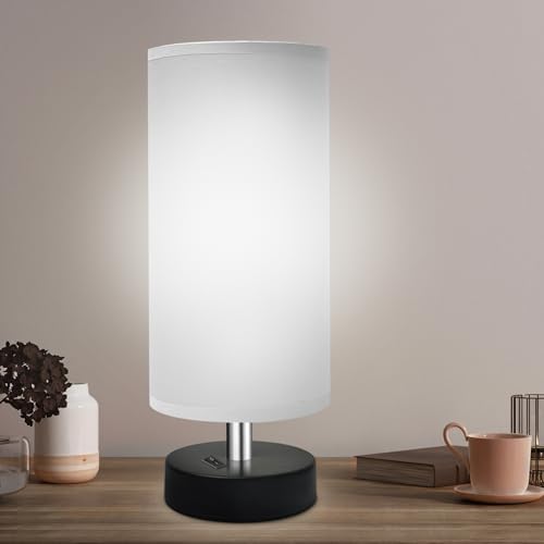 DEGNJU Bedside Table Lamp, Gray Fabric Shade, 11.8 Inch, 1 Pack by DEGNJU