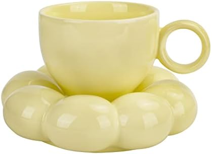 Koythin Ceramic Coffee Mug with Saucer Set, Creative Cute Cup with Sunflower Coaster for Office and Home, Dishwasher and Microwave Safe, 6.5 oz/200 ml for Tea Latte Milk (Lemon Yellow) - Image 3