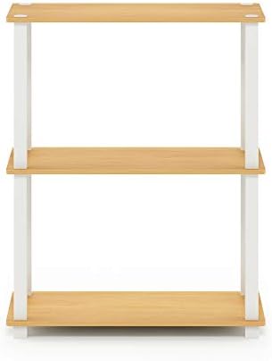 Furinno TURN-S-TUBE Storage Shelves, 3-Tier Book Shelf, Corner Shelf, Toolless Open Shelves, for Organization and Storage, Living Room, Garage, Home Office, Beech - Image 5
