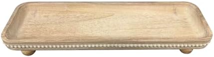 Dwellington Oval Wooden Decorative Tray, Farmhouse Style, Beaded Serving Tray for Living Room, Coffee Table (White Wash) - Image 3