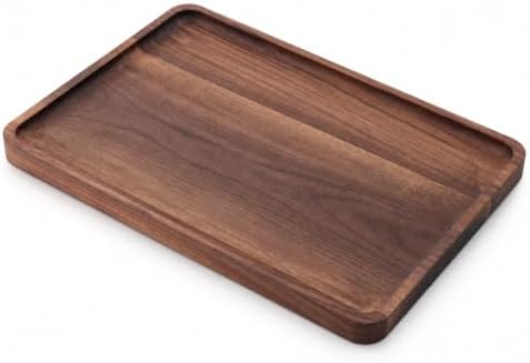 Walnut Wood Serving Tray, 13.4 x 9 Inch Rectangular Platter with Raised Rim by SUQANACY