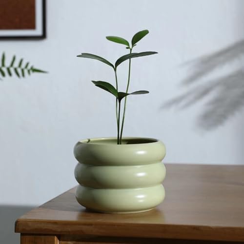 Ceramic Plant Pot Indoor, 6.5 Inch Flower Pot with Drainage Hole, Tiered Bubble Design Ceramic Planter for Home & Office Decor (Green) - Image 2
