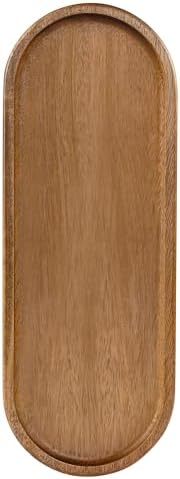 TJ POP Acacia Wooden Tray - 11.4” x 4.1” Oval Decorative Tray for Counter, Solid Wood Serving Tray for Coffee Table, Snacks & Drinks, Rustic Serving Platter for Party, Holiday & Everyday Use by TJPOP