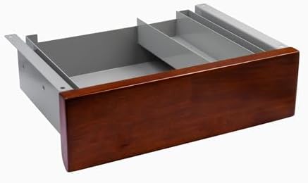 Desky Minimal Under Desk Drawer – Slim Pull-Out Metal Storage Organizer for Sit-Stand Desks, Smooth Glide, Space-Saving Design, Easy Mount, Walnut Rubberwood & Grey Frame by Desky