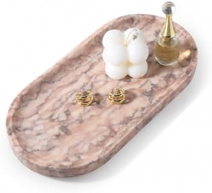 Koville Natural Marble Decorative Tray Stone Plate, 10" x 5" Marble Vanity Tray for Bathroom Countertop Organizer Stone Trays, Catchall Tray for Perfume, Candles, Jewelry (Moca Jade) by Koville