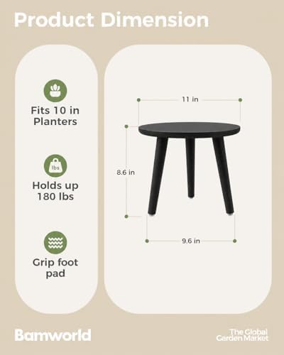 Bamworld Black Plant Stand Indoor Small Plant Table Wood Plant Stool - Image 5
