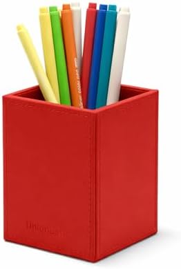 UnionBasic Square Pen Holder, Leather Pencil Cup, Desktop Caddy Stationery Organizer, Red by UnionBasic