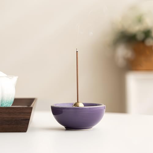 Purple Ceramic Incense Burner Bowl, 3.3 Inch Center Cone Stick Incense Holder, Minimalist Ash Catcher Bowl for Meditation Yoga Spa Home Decor, Aromatherapy Gift for Women - Image 6