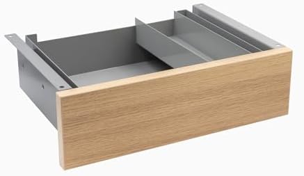 Desky Minimal Under Desk Drawer – Slim Pull-Out Metal Storage Organizer for Sit-Stand Desks, Smooth Glide, Space-Saving Design, Easy Mount, Sublime Teak Laminate & Grey Frame by Desky