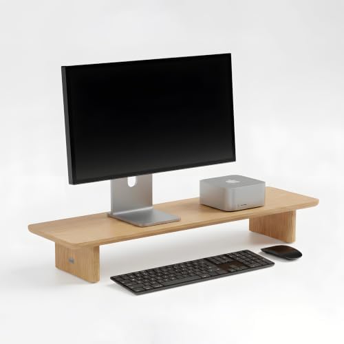 White Oak Single Monitor Stand Riser - 31.5" Wooden Monitor Stand for iMac, Laptop & Monitor, Minimalist Desk Shelf Organizer by Unknown
