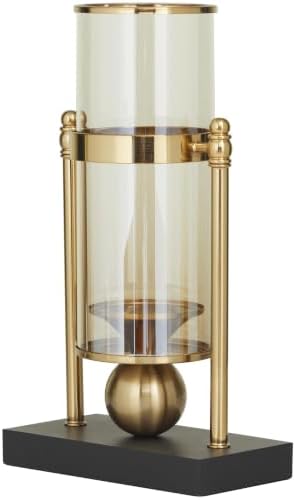CosmoLiving by Cosmopolitan Metal Pillar Candle Holder with Metal Stand, 8" x 4" x 13", Gold - Image 2