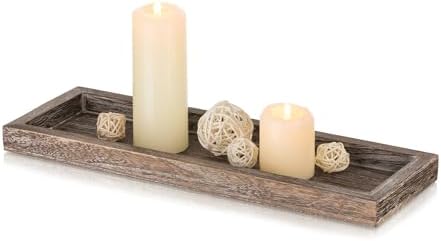 Romadedi Rustic Decorative Wood Candle Tray - 15" Wooden Long Narrow Tray Candle Holder, Farmhouse Small Trays for Coffee Table Centerpieces Dining Room Kitchen Countertop Home Decor, Brown by ROMADEDI