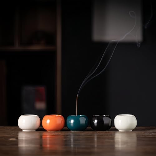 Gray Glaze Ceramic Incense Burner Bowl, 2.2 Inch Zen Stick Incense Holder with Ash Catcher, Minimalist Tabletop Censer for Meditation Yoga Aromatherapy, Home Office Desk Decor - Image 3