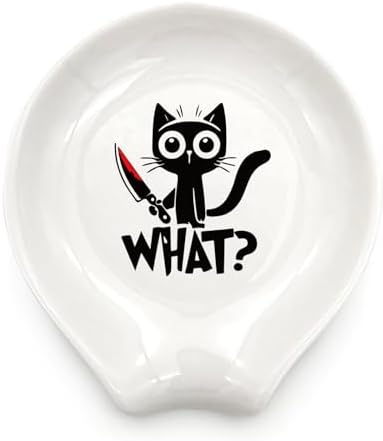 Funny Cat Spoon Rest, Cute Ceramic Coffee Spoon Holder for Kitchen and Coffee Bar, Cute Small Spoon Rest for Cat Lovers, Friends, Family Birthday Christmas Gift by LRUIOMVE