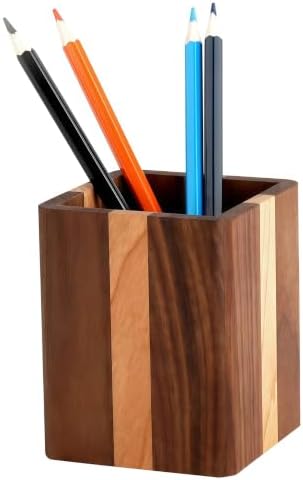 Walnut Pencil Holder Wood Pen Holder For Desk Pen Cup Organizer Ofiice Pencil Stand Simple(Cherry center walnut side) by YOYAI