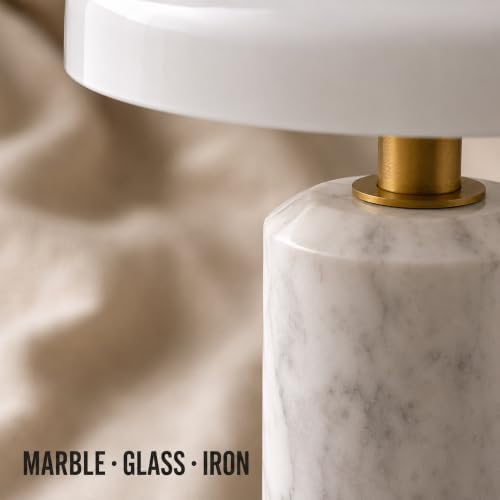 Cordless Marble Table Lamp with Glass Shade,Touch Dimmable Stone Lamp - Image 5