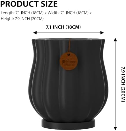 7.1" Matte Black Ceramic Plant Pot with Saucer - Image 2