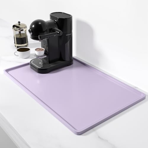 Rnivvi Silicone Coffee Mat, 12" x 19" Waterproof Raised Edge Coffee Bar Mats for Espresso Machine Station Accessories, Heat Resistant Dish Drying Pad for Kitchen Counter, Rubber Bar Decor Pad, Purple by Rnivvi