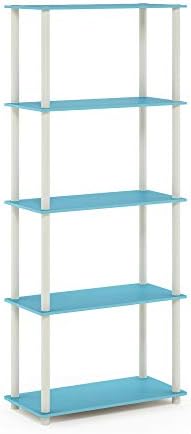 Furinno TURN-N-TUBE Storage Shelves, 5-Tier Book Shelf, Corner Shelf, Toolless Open Shelves, for Organization and Storage, Living Room, Garage, Home Office, Light Blue - Image 5