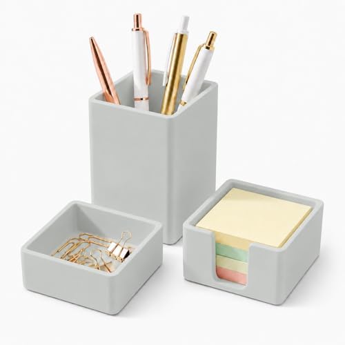 minimaliving Aesthetic Silicone Desk Organizer Set of 3,Modern Office Desk Accessories with Pen Holder,Paperclip Tray,Sticky Note Holder,Stylish Functional Office Desk Decor for Back-to-school(Grey) by minimaliving