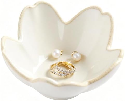 Pearl White Flower Ceramic Ring Holder Jewelry Dish Tray Trinket Bowl by SAMCHILDERLAN