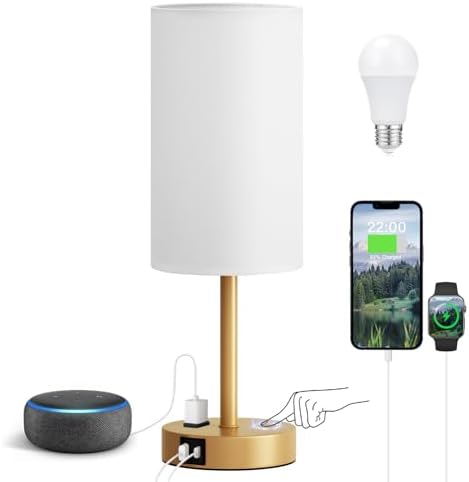 Fenmzee 17.4" Gold Lamp for Bedroom - Dimmable Touch, USB A+C, AC Outlet by Fenmzeelighting