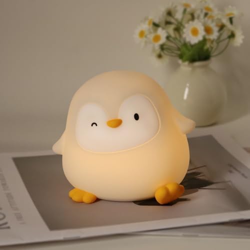 Rytinazzz Silicone Night Light for Kids, 50H Long Battery Penguin Lamp, Gift for Kids, Rechargeable Tap Control, Soft Dimmable Bedside Light with Timer by Rytinazzz