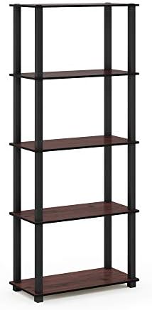 Furinno Turn-N-Tube 5-Tier Multipurpose Shelf / Display Rack / Storage Shelf / Bookshelf, Square Tubes, Dark Cherry/Black - Image 6