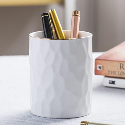 Ceramic Aesthetic Pen Holder for Desk Cute White Pencil Holder Cup Pot Desk Organizer Office Supplies - Stylish Office Decor, Makeup Brush Holder,Toothbrush Holder (White) - Image 4