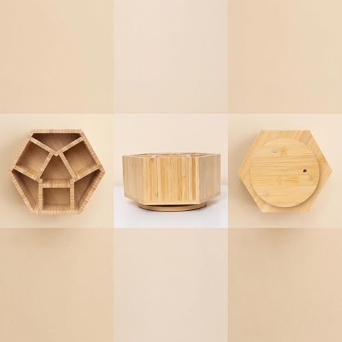 360° Rotating Bamboo Desk Organizer Hexagon - Image 5
