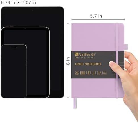 &And Per Se Lined Notebooks 3-Pack Gift Set, A5 Hardcover Journals, 160 Pages 100gsm Thick Paper, 3 Assorted Colors (Cyan, Purple & Light Green) - Image 2