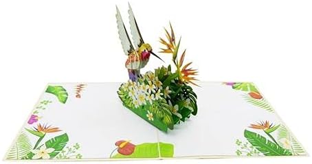 ETA 3D Floral Hummingbird Pop Up Card, Birthday Card, Thank You Card, Mother's Day Card, Nature Card, Congratulate with 3D Bird, Laser Cut, Handmade in Vietnam, 5.9 in x 5.9 in