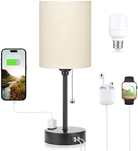 Small Bedside Table Lamp for Bedroom - Desk Lamp with USB Ports for Dorm by DicooolDirect