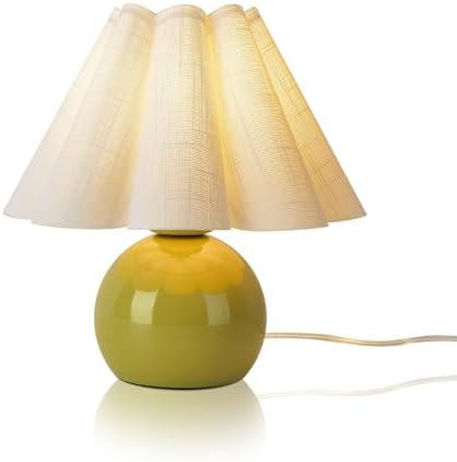 Ziqqeelam Green Small Bedside Mini Table Lamp for Bedroom, Cute Bedroom Lamps for Nightstand, Cute Mini Table Lamps for Small Spaces with Scalloped Shade for Kitchen Counter, Bookshelf, Kids Dorm by Unknown