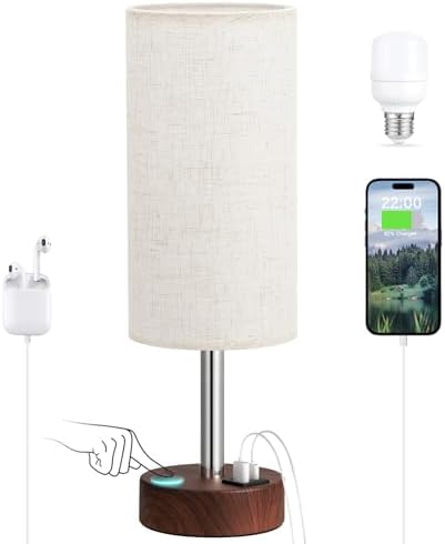 Dicoool Bedside Table Lamp for Bedroom - 3-Way Dimmable Touch Lamp, USB A+C by DicooolDirect