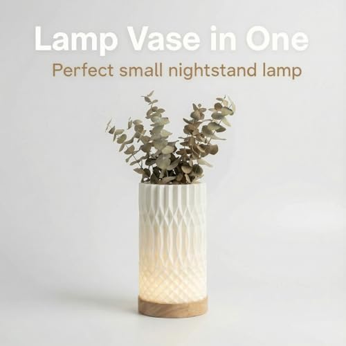 Small Bedside Lamp for Nightstand, 3D Printed Mini Table Lamp, 3 Color Temperatures Warm to Cool White, Cozy Small Lamp for Bedroom Dorm Tight Spaces, Ash Wood Base, 8.8 Inch Tall - Helix - Image 2