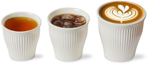 KEMORELA Espresso Cups Set of 3 – 5.5oz/7oz/10oz Ceramic Espresso Cups, Handleless Mug, Japanese Tea Cups， Ceramic Cups no Handles， Microwave and Dishwasher Safe, Barista Use, Asian Matcha Cup, White by KEMORELA