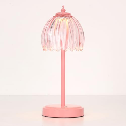 Shenmoyl Rechargeable Table Lamp with 5200mAh Battery & Touch Control - 3 Adjustable Color Temperatures, Cordless Dimmable Table Light for Bedroom, Office Desk, Nightstand (Clear Pink,Pink Base) by Shenmoyl