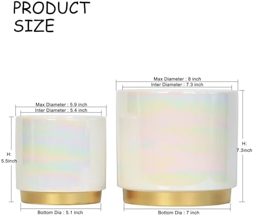 Gepege White Indoor Plant Pots for Plants, Ceramic Planter with Drainage Hole, 7.6 Inch +6 Inch 2pcs Succulent Orchid Flower Pot - Rainbow Pearl Glaze - Image 2