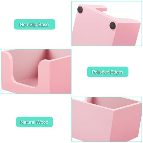 Bivvclaz Wood Sticky Note Holder, 3 x 3 Inch Post It Note Dispenser for Office Desk Accessories, Self Stick Note Pad Holder, Memo Pad Holder Dispenser Organizer for School Office Desk Supplies, Pink - Image 4