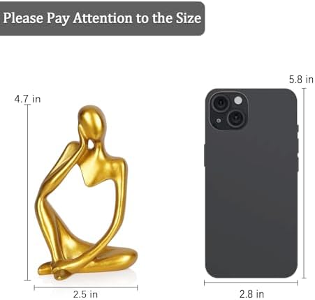 Sandstone Resin Thinker Statue Style Abstract Sculpture, Gold, Left - Image 2